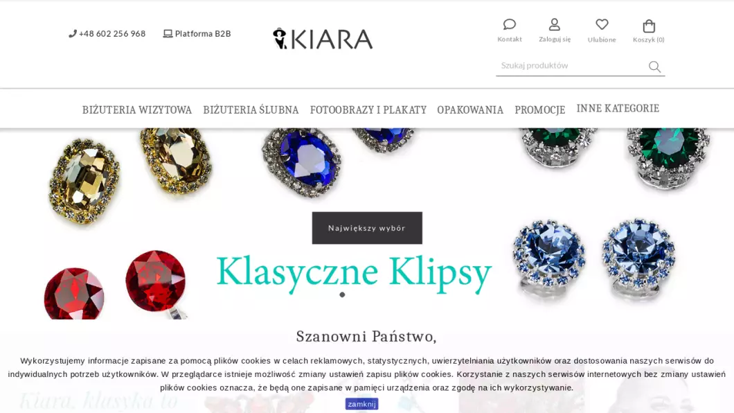 Zrzut ekranu strony Sztuczna biżuteria - Kiara