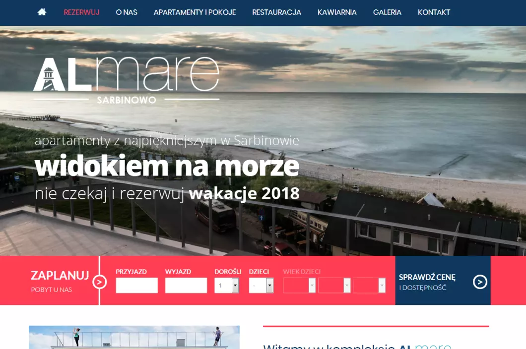 Zrzut ekranu strony Apartamenty Sarbinowo | Pensjonat Al Mare