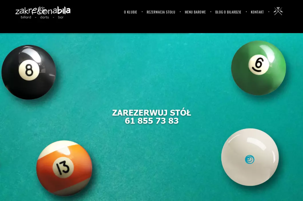 Zrzut ekranu strony Klub bilardowy | Zakręcona Bila