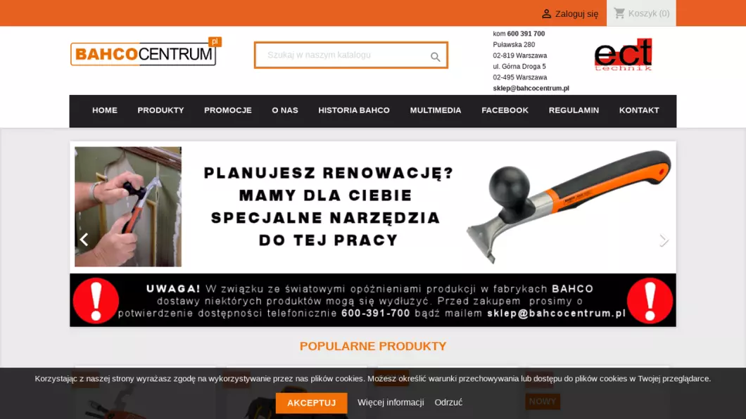 Zrzut ekranu strony Sklep internetowy z elektronarzędziami ECT Technik