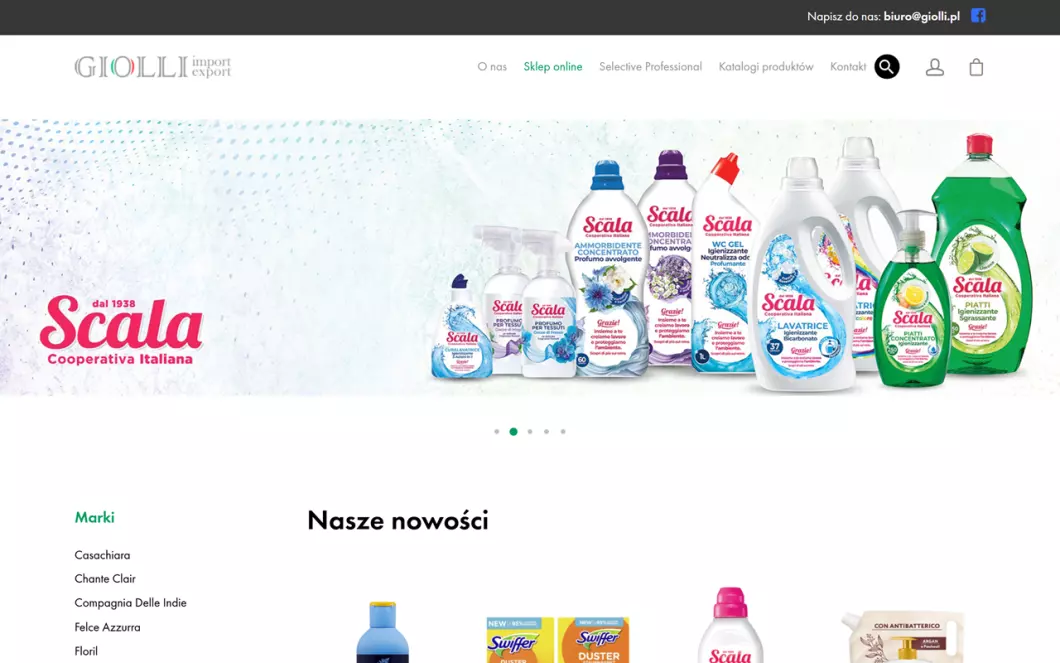 Zrzut ekranu strony Giolli - Profesjonalne kosmetyki do włosów